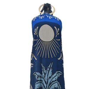Blue Maxi Dress with Sunburst Design